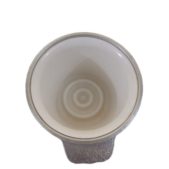 1940's Lined 9"x6.5" Pewter Ice Bucket Glass Lid Utensils Vintage Waffle Design - Picture 8 of 10